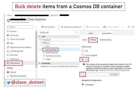 The DeleteItemAsync method deletes an item within the Cosmos DB Container. . Cosmos db delete all items